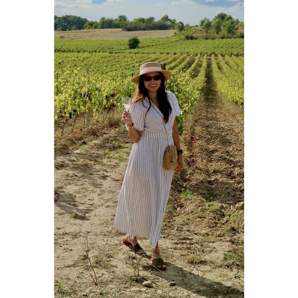 DEREK LAM COLLECTIVE White Stripe Linen Collar Knot Waist Shirt Dress Size 42 - Picture 15 of 15